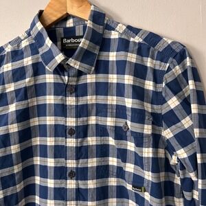 Barbour International Mens Medium Haden Blue Plaid Button Down Shirt Cotton